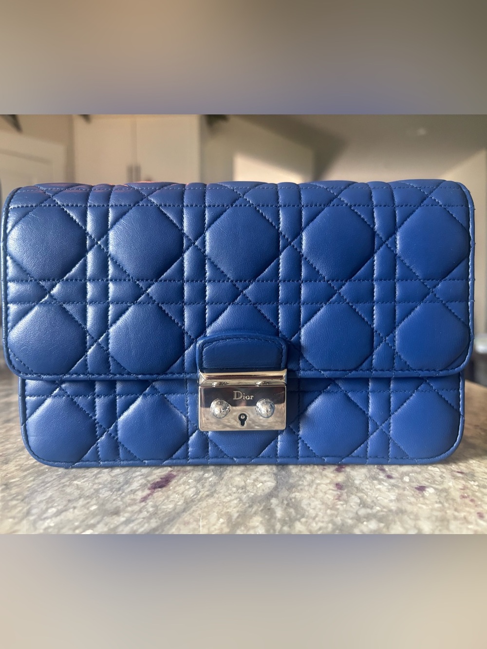 Christian Dior Medium Diorama Blue Cannage Leather Silver Hardware Chain Should